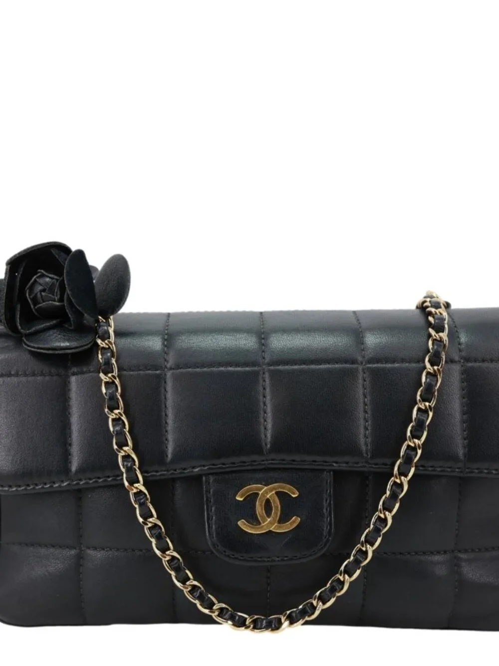 Chanel  Camellia Chocolate Bar Flap Mini Quilted Lambskin Leather Crossbody Bag